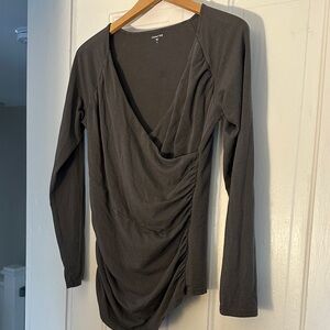 Garnet Hill Charcoal Drape Long Sleeve Top